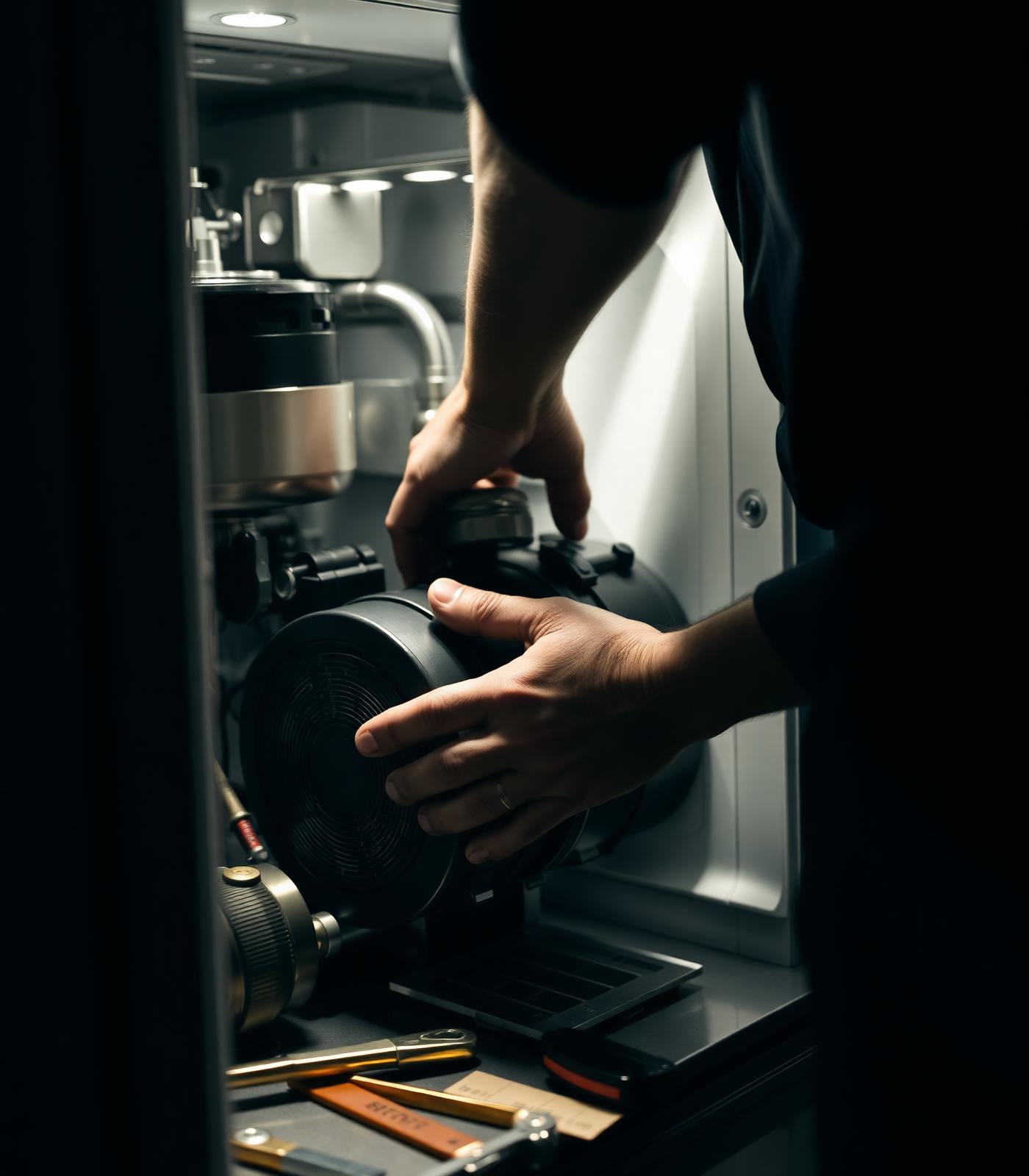Master technician servicing a refrigeration compressor